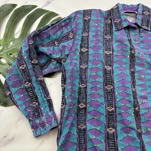 Wind Roper Womens Vintage Western Shirt Size M Purple Blue Tassel 90s Boxy - Picture 4 of 11